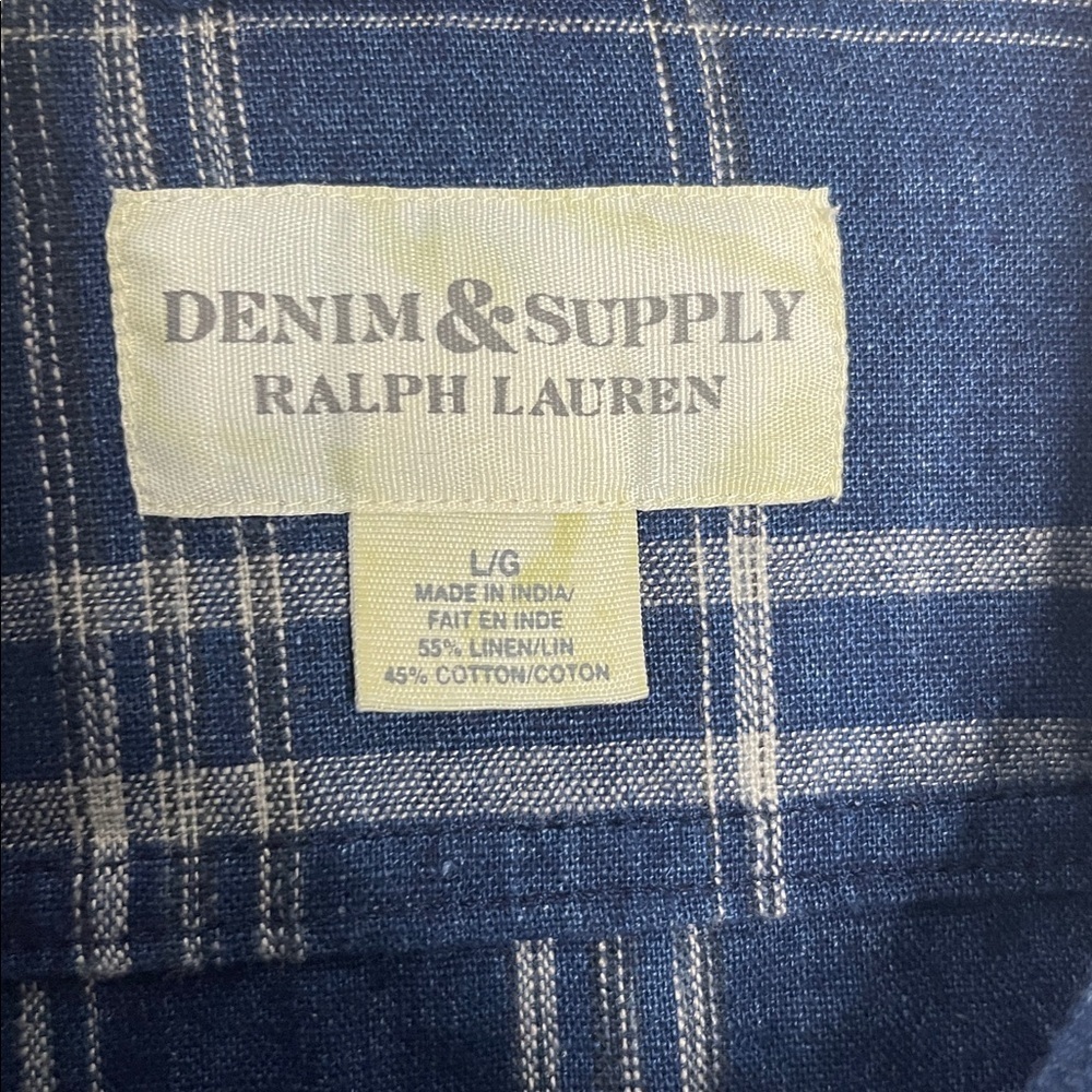 Denim & Supply Ralph Lauren Shirt Men's Large Linen Blend Blue Plaid Button Up - Picture 3 of 6